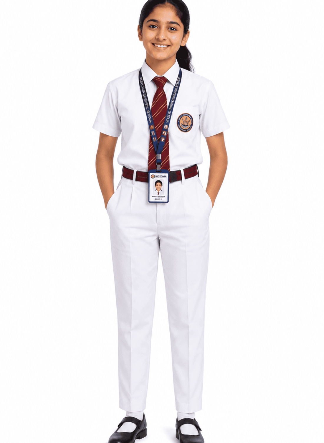 Girls White School Uniform Pant